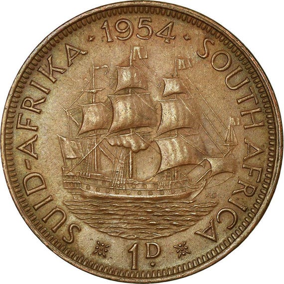 南アフリカ 1ペニー硬貨 | エリザベス2世初代肖像 | KM46 | 1953