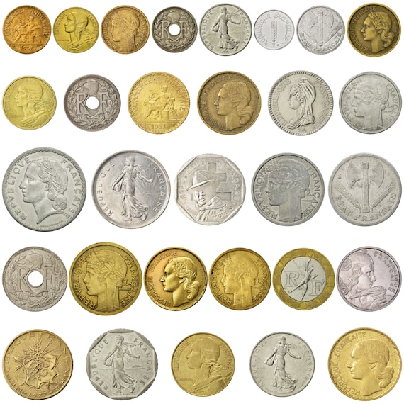 30 France Coins | French Currency Collection | 1 5 10 20 25 50 Centimes 1 1/2 2 5 10 20 50 100 Francs  | Collection De Pièces | 1917 - 2001