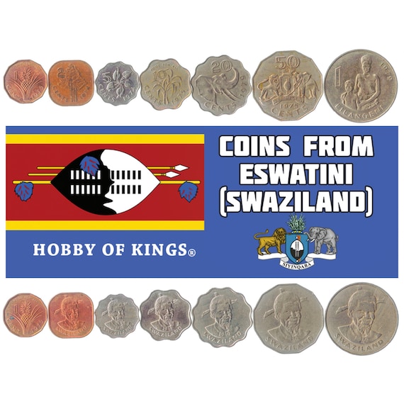 7 Coins From Swaziland - Eswatini. Old Collectible African Swazi Money. Foreign Currency: 1, 2, 5, 10, 20, 50 Cents, 1 Lilangeni 1974-1983