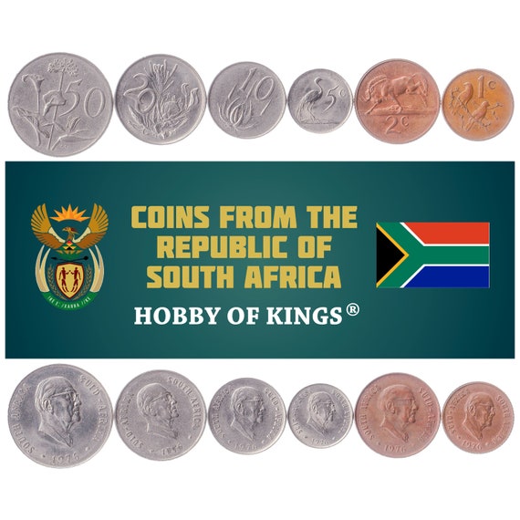 South Africa Jacobus Johannes Fouche Commemorative 6 Coins Set 1 2 5 10 20 50 Cents With Arum Lilies Protea Strelitzia Birds 1976