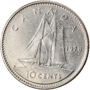 Canadian Coin Canada 10 Cents | Elizabeth II | Bluenose Ship | 1969 - 1989