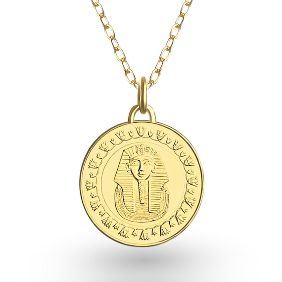 Genuine Egyptian 1 Pound Coin Medallion Pendant | Necklace | Pharaoh Tutankhamun | 18K Gold Plated Lucky Coin | 1426 - 1444 (2005 - 2023)