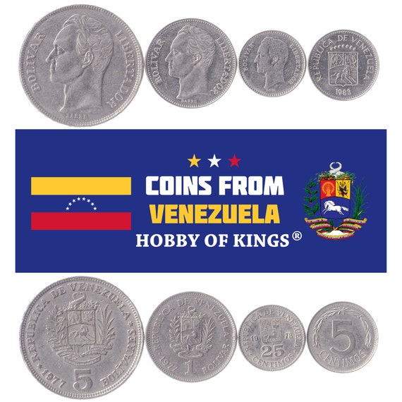 Venezuelan 4 Coin Set 5 25 Céntimos 1 5 Bolívares | Horse | Simón Bolívar | 1974 - 1988