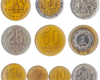 10 Argentinian Coins | South America - Argentina Currencies Centavos Pesos Australes | Sun with Face | Old Collectible Money since 1957