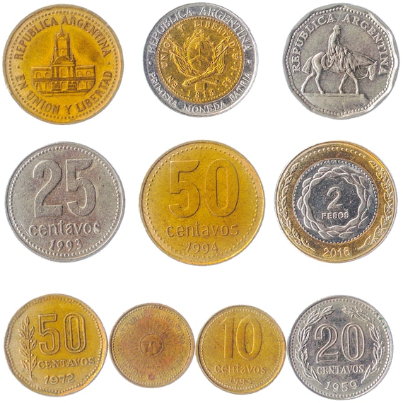 10 Argentinian Coins | South America - Argentina Currencies Centavos Pesos Australes | Sun with Face | Old Collectible Money since 1957