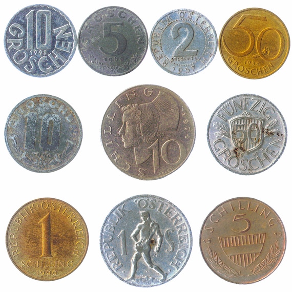 10 Austrian Coins | Old Collectible Austria Currency | Groschen | Schillings | Pre Euro Money | Crowned Eagle Broken Chain | since 1947