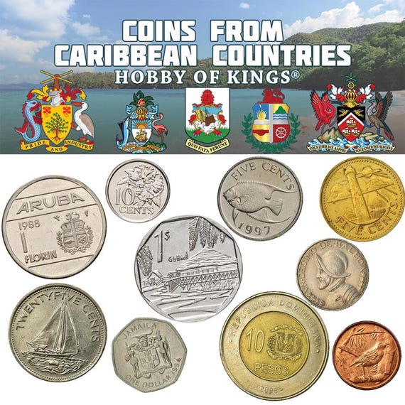 Caribbean Islands and Region Coin Set | 10 Coins from 10 Nations | Exotic Real Coins | Plants, Animals, Buildings, Ships, History & Symbols