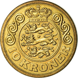 Danish Coin 10 Kroner | Queen Margrethe II 2nd portrait | Denmark | 1989 - 1993