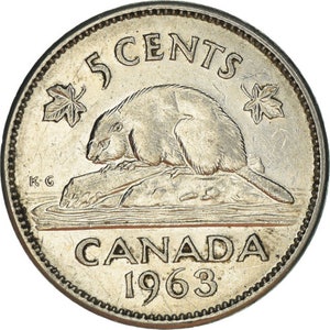 Canadian Coin Canada 5 Cents | Queen Elizabeth II | Beaver | 1963 - 1964
