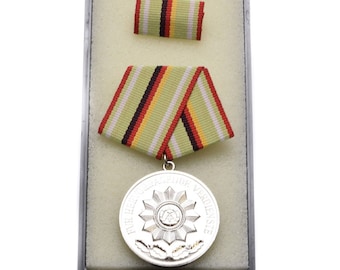 East German GDR Military Army Silver Medal or Bronze Medals with Ribbon Bar for Excellent Merit Award