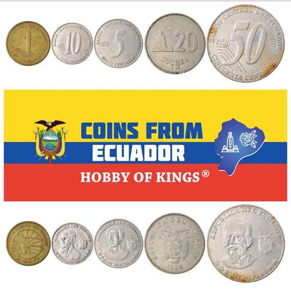 Ecuador 5 Mixed Coins | Ecuadorian Currency | Centavos | Sucres | Since 1988