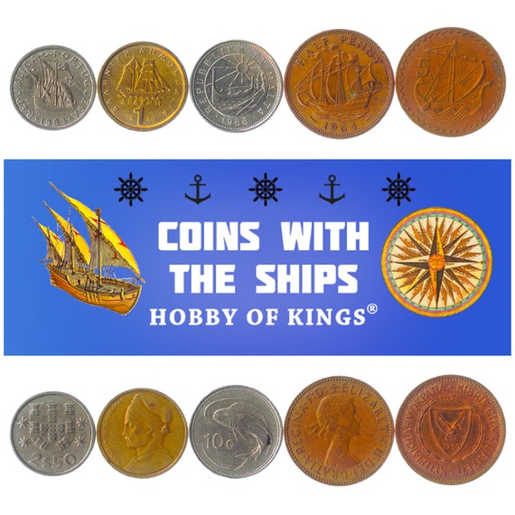 Different Coins With Ships: Galleons, Triremes, Caravels, Frigates, Cogs, Carracks, Vessels, Crafts, Boats, Brigantines. Navy Edition!