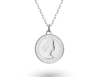 Collier britannique Half Penny Coin : pendentif porte-bonheur en plaqué argent rhodié