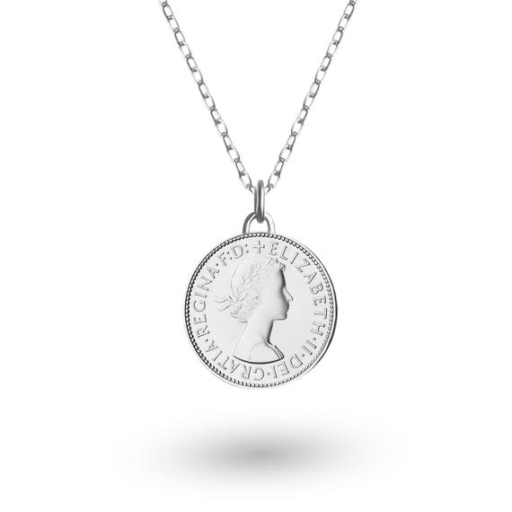 Genuine British 1/2 Penny Coin Medallion Necklace | Lucky Pendant | Rhodium Silver Plated  Lucky Coin | 1954 - 1970