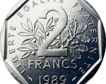France 2 Francs Coin 1977 - 2001 KM 942.1 | Circulated Collectible French Currency | Liberty Statue | Sower