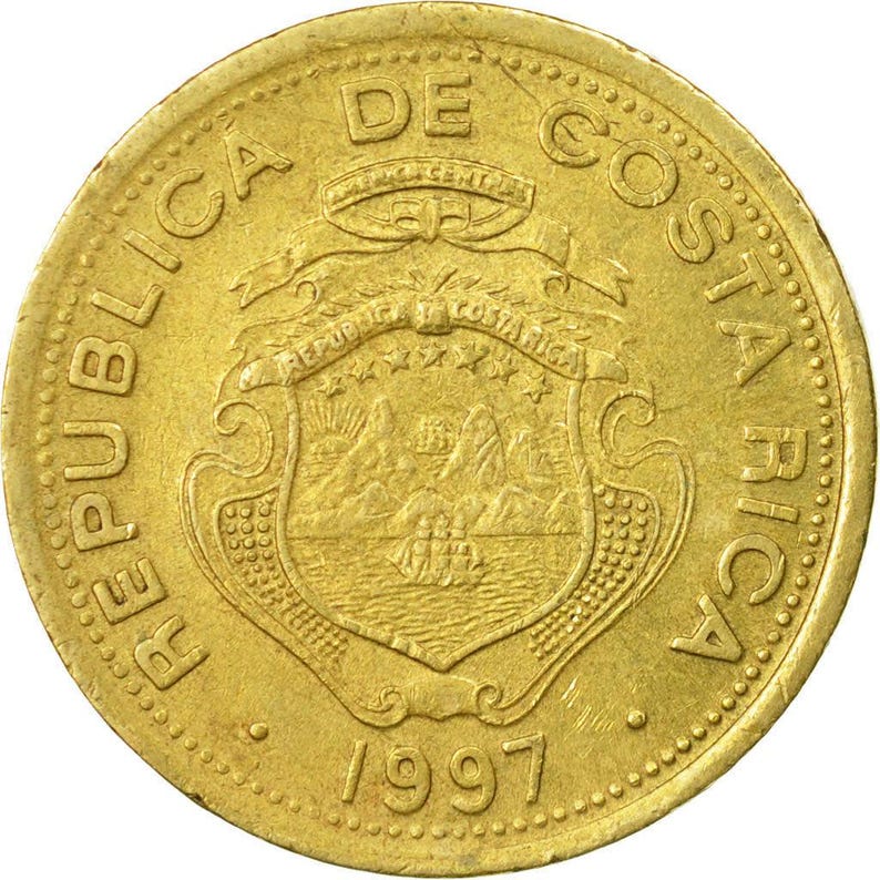 Costa Rica 10 Colones Coin | Stars | Volcano | Ship | Sun | 1997 - Etsy