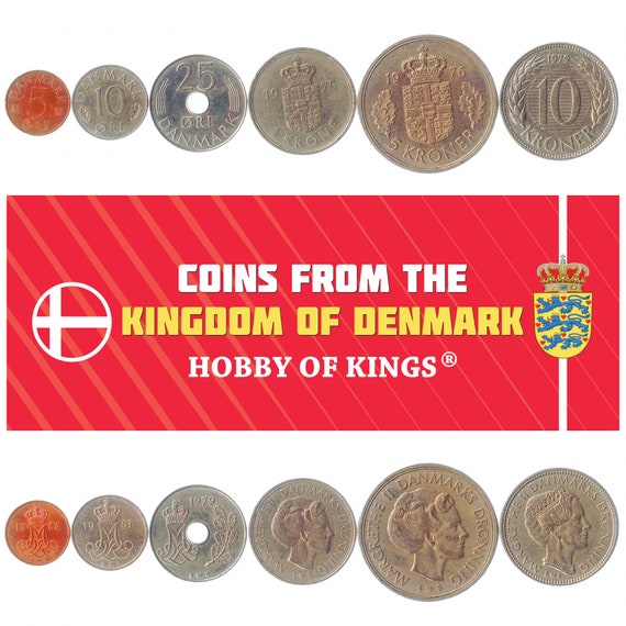 Danish 6 Coin Set 5 10 25 Øre 1 10 5 Kroner | Oak Leaf | Margrethe II | 1973 - 1989