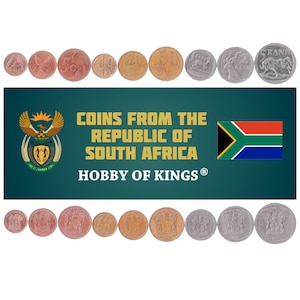 South Africa 9 Coins Set 1 2 5 10 20 50 Cents 1 2 5 Rands With Protea Strelitzia Wildebeest Greater Kudu Springbok Sparrows  1996 - 2000