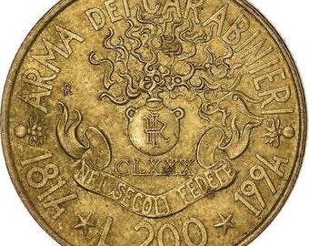 カラビニエリの腕の180周年200リラ記念硬貨|イタリア