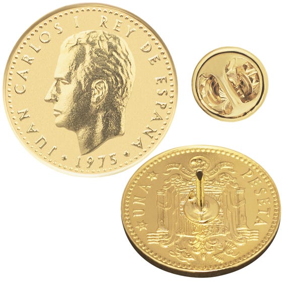 Spain Coin Pin Brooch Badge | Butterfly Clutch Fastener | Vintage Collectible Jewelry | Genuine 1 Peseta | King Juan Carlos I
