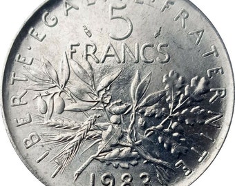 France 5 Francs Coin 1969 - 2001 KM 926a.1 | Circulated Collectible French Currency | Liberty Statue | Sower