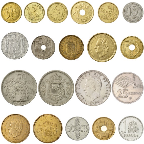 スペインのコインコレクション：1940～2000年のペセタ通貨セット