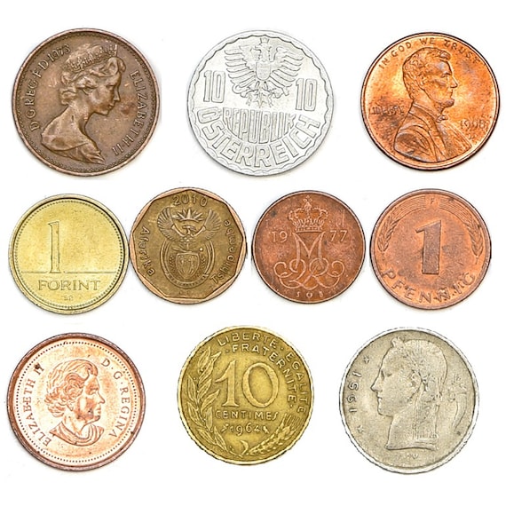 Set of 10 Coins From 10 Different Countries. Foreign Coins Set