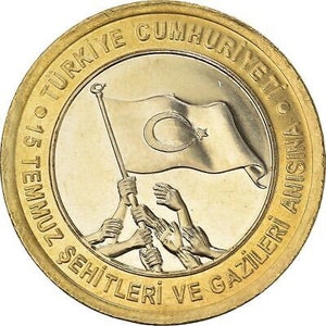 Turkey | Turkish 1 Lira Coin | 15th July Martyrs and Veterans | 2016
