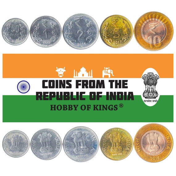 Set 5 Coins India 50 Paise 1 2 5 10 Rupees Lion Capital of Ashoka  Lotus sprays 2011 - 2019 Indian Money