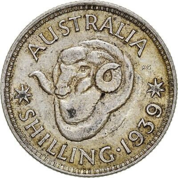 Moneda australiana 1 chelín / Jorge VI / Merino Ram / Australia / 1938 - 1944