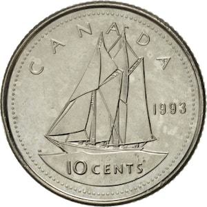 Canadian Coin Canada 10 Cents | Elizabeth II | Bluenose Ship | 1990 - 2000