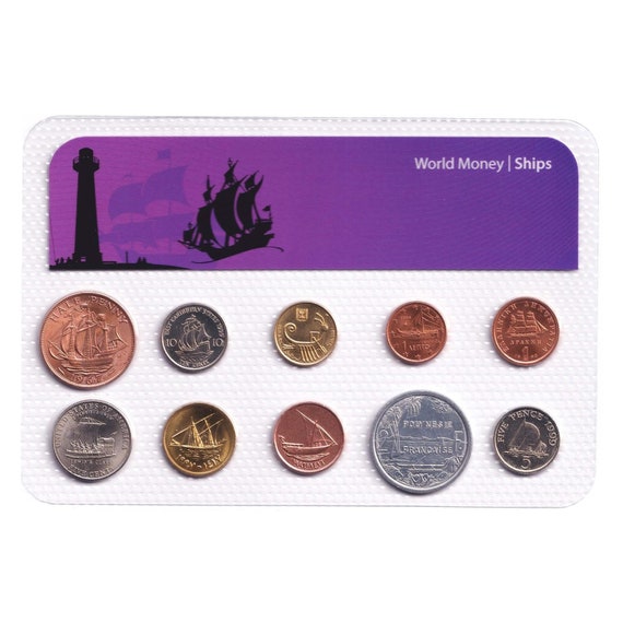 10 Coin Set World Ships | Sailing Ship | Longship | Boat | Yacht | Dhow | Ancient Galley | Corvette | Trireme | Warship