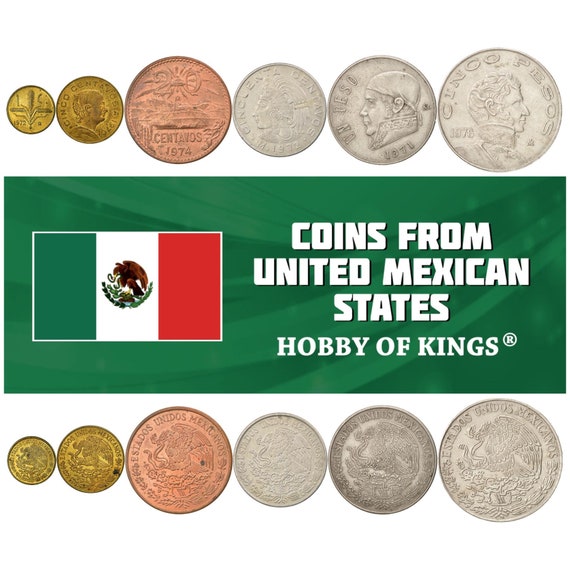 Mexico 6 Coin Set 1 5 50 20 Centavos 1 5 Pesos | Cactus | Eagle | Pyramid | Cuauhtemoc | Vicente Guerrero | Liberty cap | 1955 - 1983