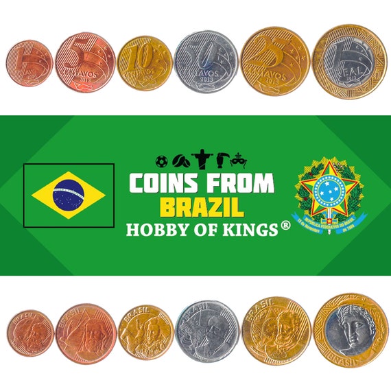 Set 6 Coins Brazil Currency 1 5 10 25 50 Centavos 1 Real Brazilian Money Tiradentes Presidents Portuguese Explorers 1998 - 2021