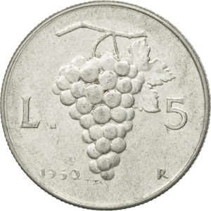 Italy Coin 5 Lire | Libertine | Burning Torch | Grapes | 1946 - 1950