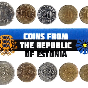 5 monete estoni. Monete diverse dai paesi baltici. Valuta estera, denaro prezioso