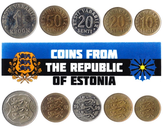 5 Estonian Coins. Different Coins From Baltics. Foreign Currency, Valuable Money