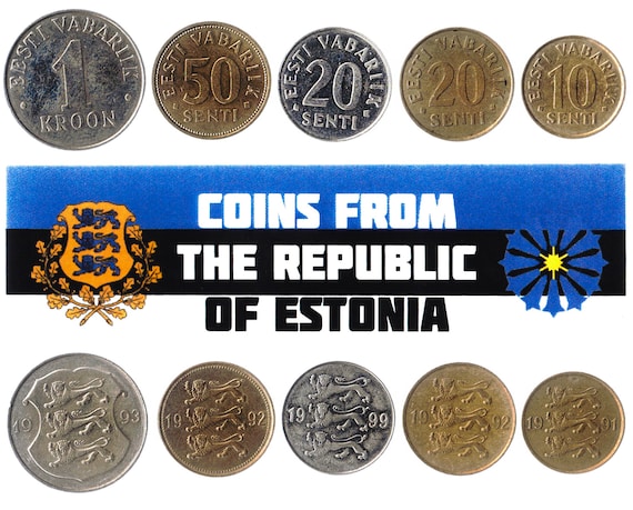 5 Estonian Coins. Different Coins From Baltics. Foreign Currency, Valuable Money