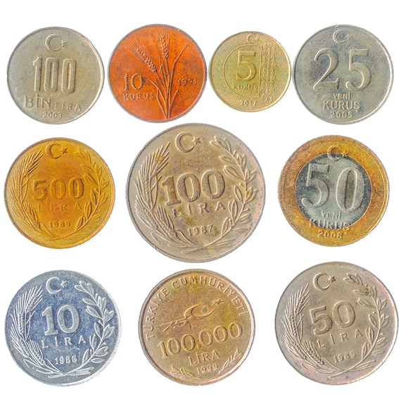 10 Mixed Turkish Coins | Kurus Bin Lira | Crescent and star | Mustafa Kemal Ataturk | Since 1961