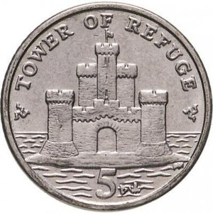 Isle of Man 5 Pence Coin | Queen Elizabeth II | Refuge Tower | 2014 - 2016