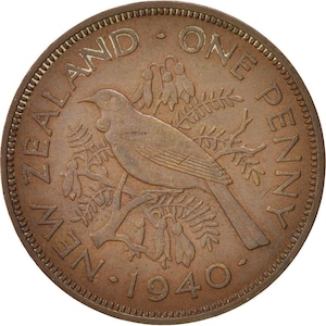 New Zealand Coin 1 Penny | King George VI | Tui Bird | 1940 - 1947