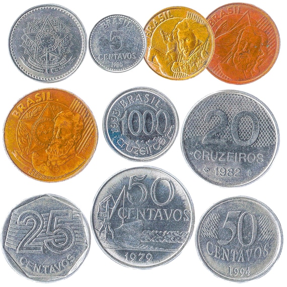 Brazilian Coin Collection: Cruzados, Cruzeiros, Centavos - 10 Old Coins