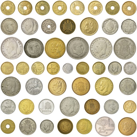 50 Spain Coins | Spanish Currency Collection | 5 10 50 Centimos 1 5 10 25 50 100 200 500 Pesetas | Foreign Money | 1940 - 2001