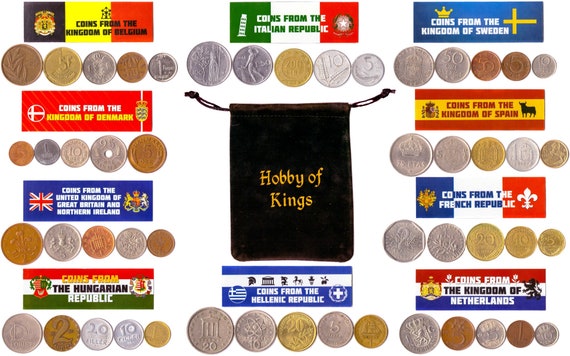 50 Old Coins From 10 Different Countries In Europe. Collectible Coins For Gifts