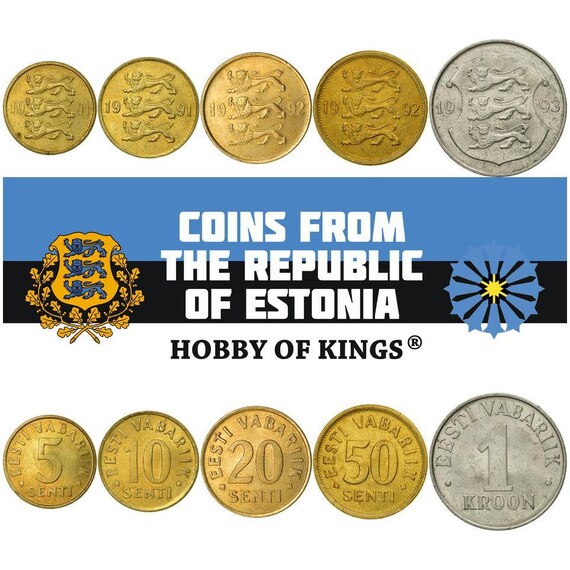 Estonian Coin Set: 1991-1996 EEK Senti & Kroon, Lion Design