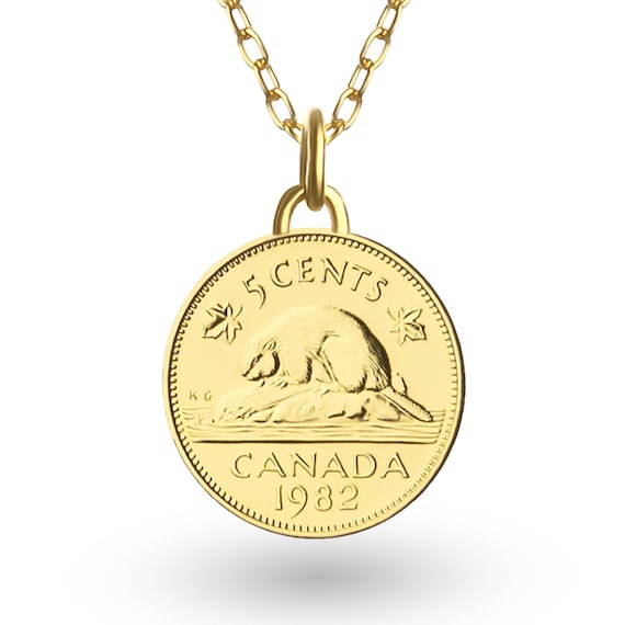 Genuine Canadian 5 Cents Coin Medallion Pendant | Necklace | Queen Elizabeth II | 18K Gold Plated Lucky Coin | 1965 - 1989
