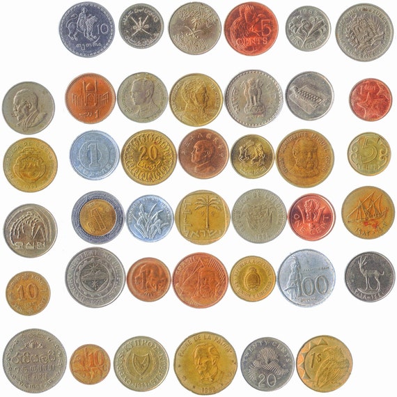 Coins from: 20, 30, 40 Different Exotic countries. South, Centra, North Americas, Asia, Australia, Africa, Middle East, Caribbean...