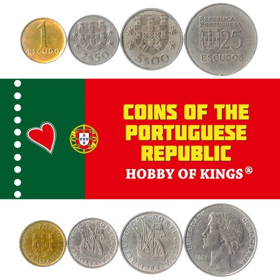 Portuguese 4 Coin Set 1 2.50 5 25 Escudos | Sailing Ship | Portrait of Republica | Portugal | 1980 - 1986