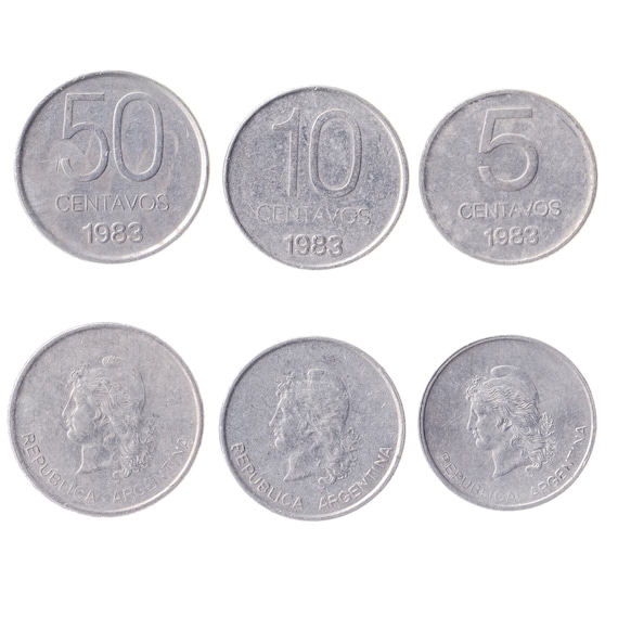 Argentine 4 Coin Set 1 5 10 50 Centavos | Argentina Currency Money | Libertine | Phrygian Cap | 1983