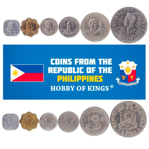 Set 6 Coins Philippines 1 5 10 25 Sentimos 1 5 Peso 1975 - 1978